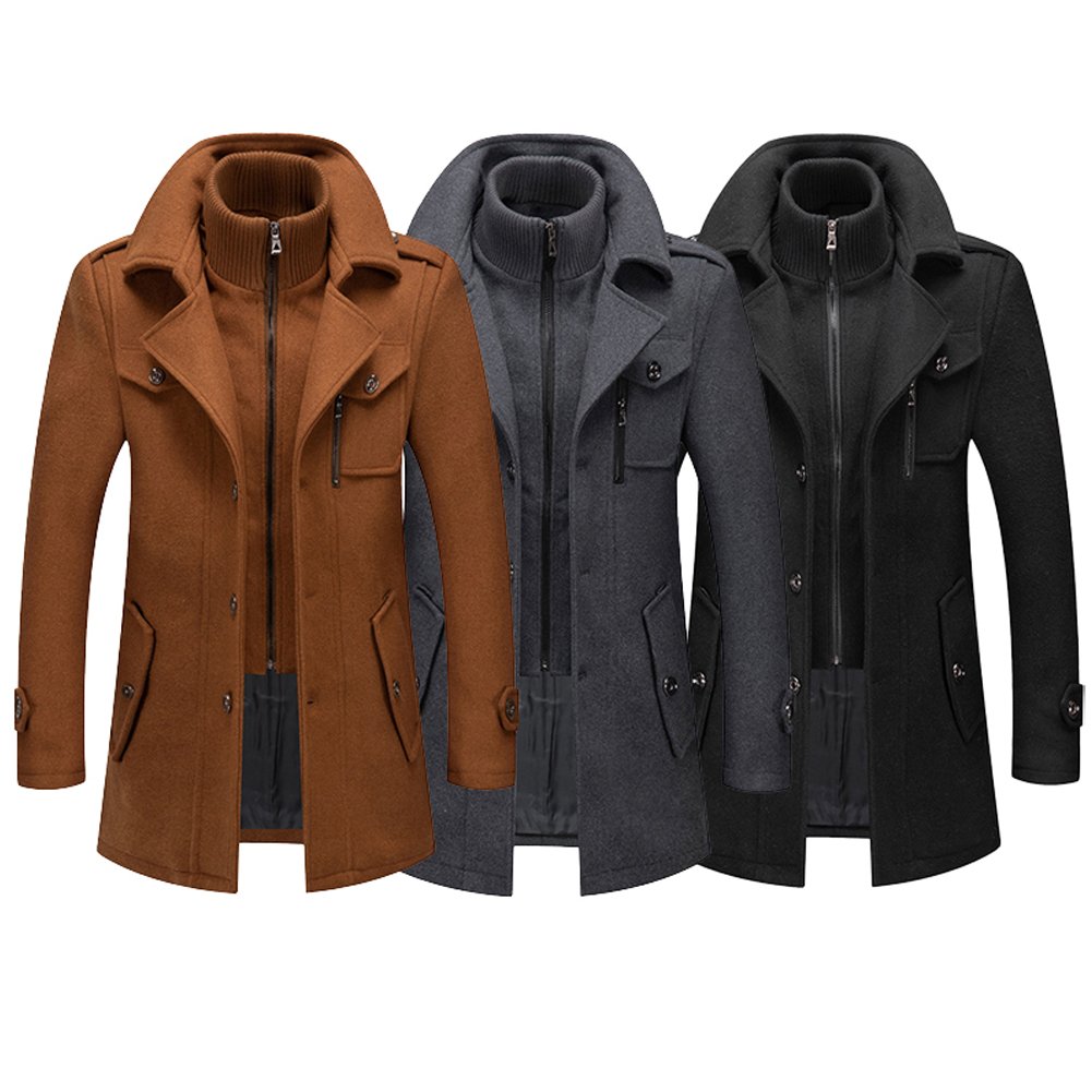 Business Solid Color Suit Collar Men's Jacket Woolen Jacket Men's Long Coat