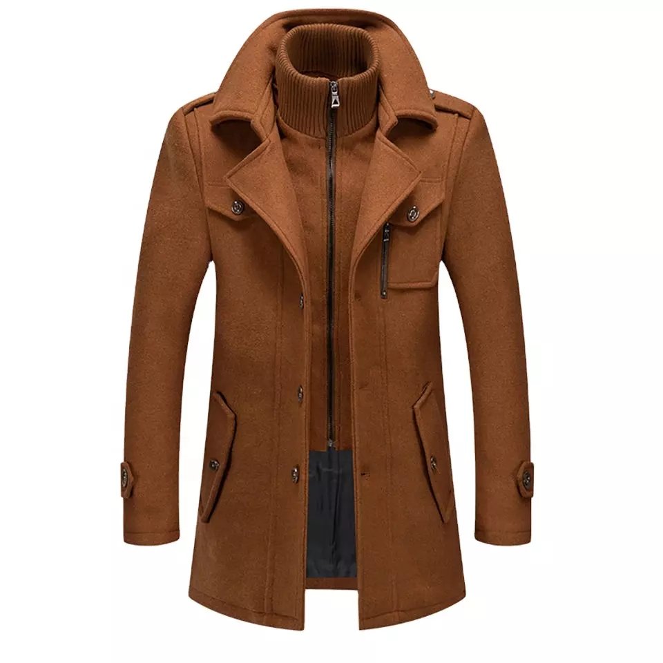 Business Solid Color Suit Collar Men's Jacket Woolen Jacket Men's Long Coat