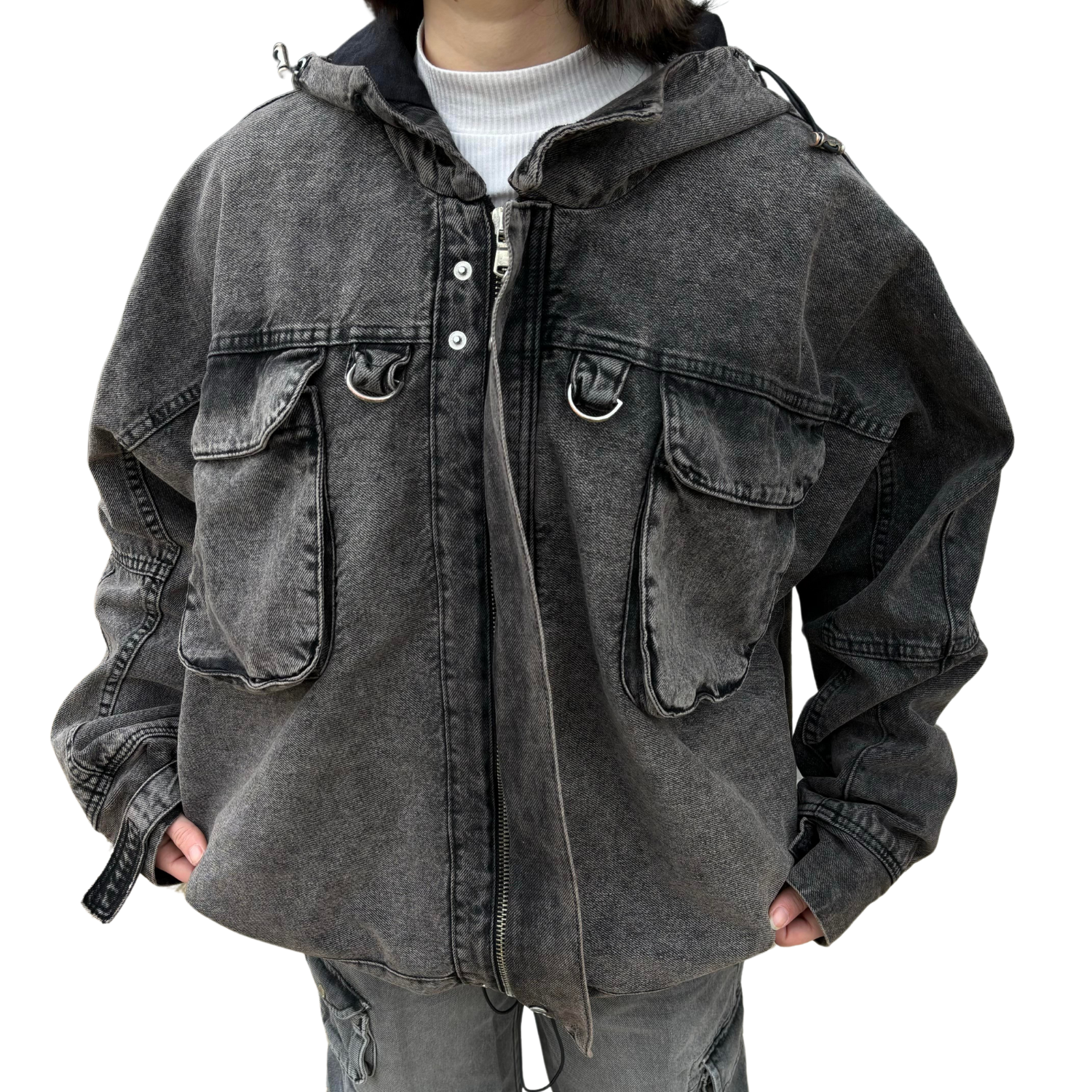 SENSE Customized vintage patchwork old men's denim hooded jacket