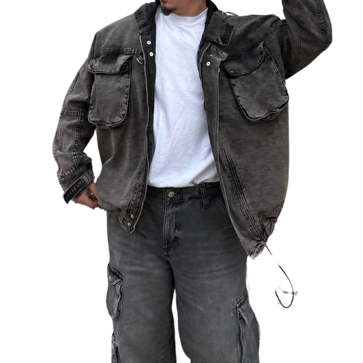 SENSE Customized vintage patchwork old men's denim hooded jacket