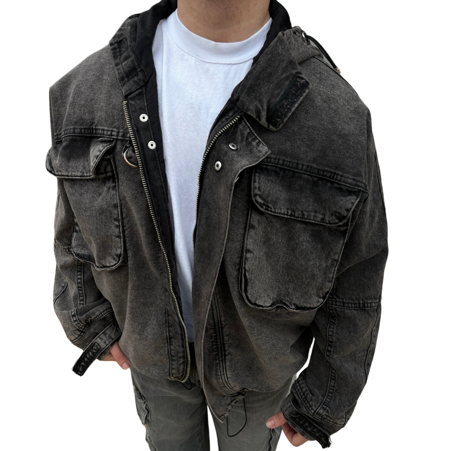 SENSE Customized vintage patchwork old men's denim hooded jacket