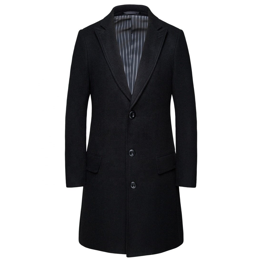 Men's Luxury Full Length Long Wool Overcoat Winter Windbreaker Men's Notched Lapel Single Breasted Long Pea Coat Trench Coat