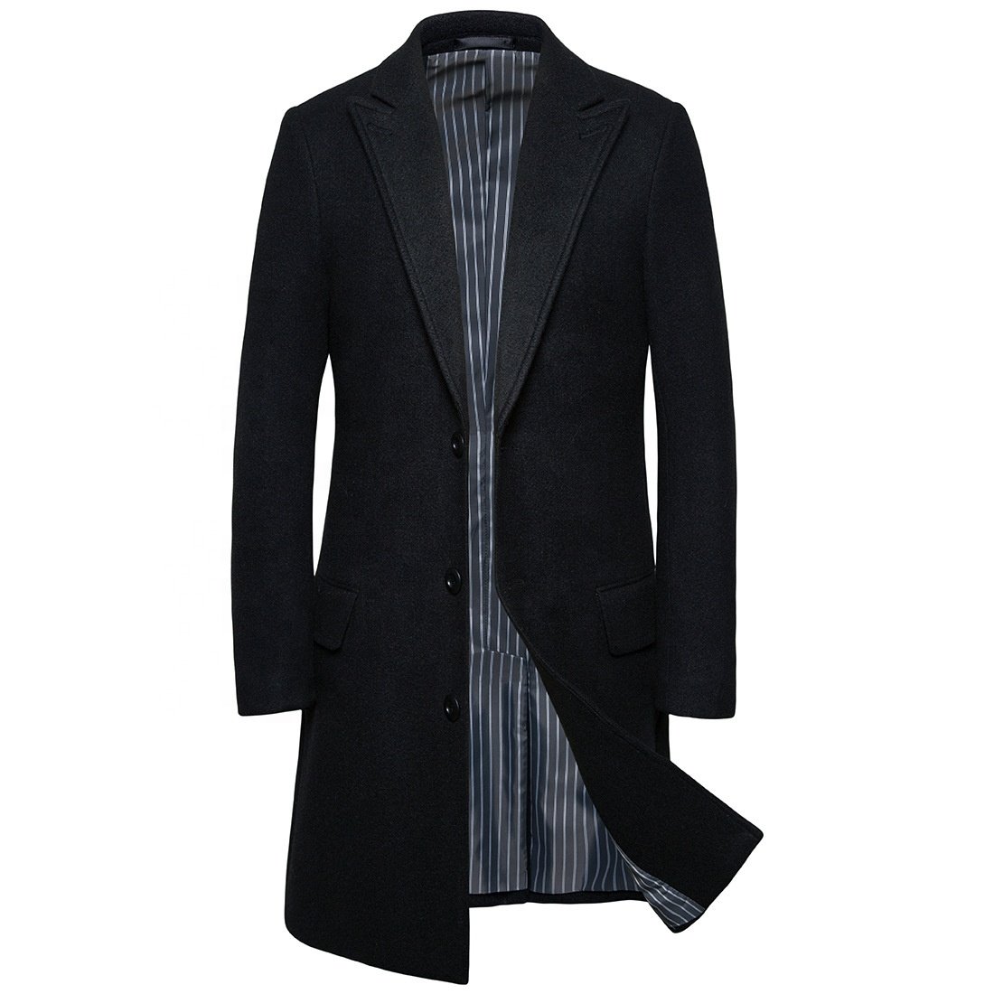 Men's Luxury Full Length Long Wool Overcoat Winter Windbreaker Men's Notched Lapel Single Breasted Long Pea Coat Trench Coat