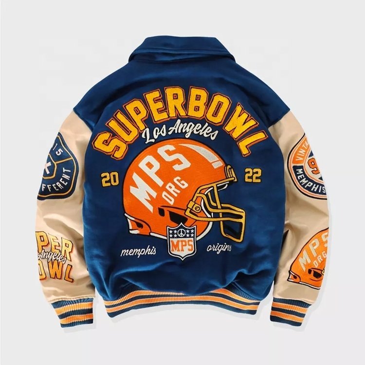 Winter men's quilted training baseball jacket with embroidered patches