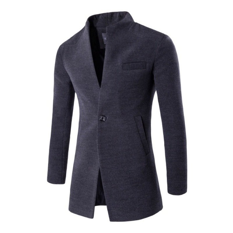 Plus Size Men's Clothing Solid Color Onejackets Woolen Men's Coat N's Coat Windbreaker Jacket Coat Casual Canvas Fabric Stand