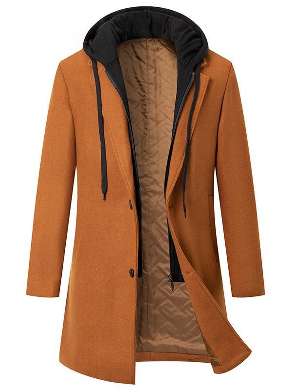 Autumn And Winter Men's Hooded tweed coat men's fashion cross-border wool tweed coat jacket medium-length tweed coat