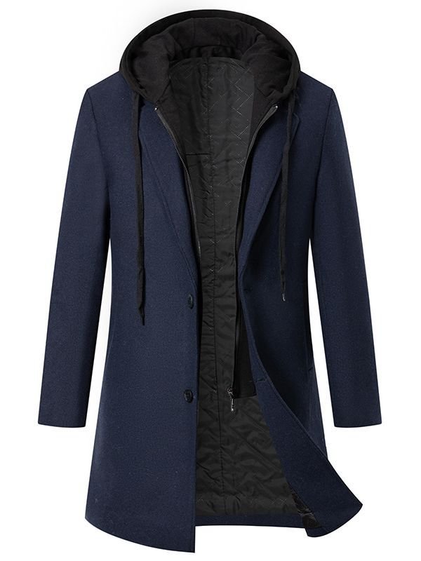 Autumn And Winter Men's Hooded tweed coat men's fashion cross-border wool tweed coat jacket medium-length tweed coat