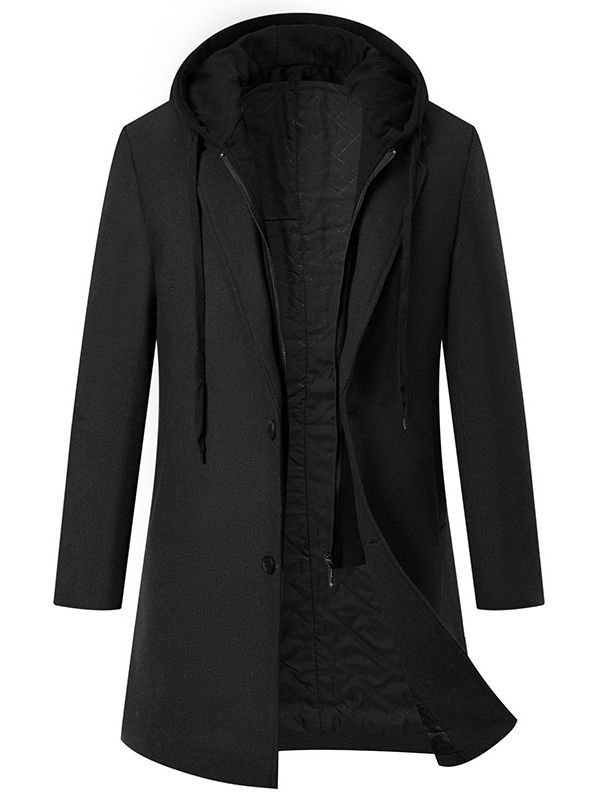 Autumn And Winter Men's Hooded tweed coat men's fashion cross-border wool tweed coat jacket medium-length tweed coat