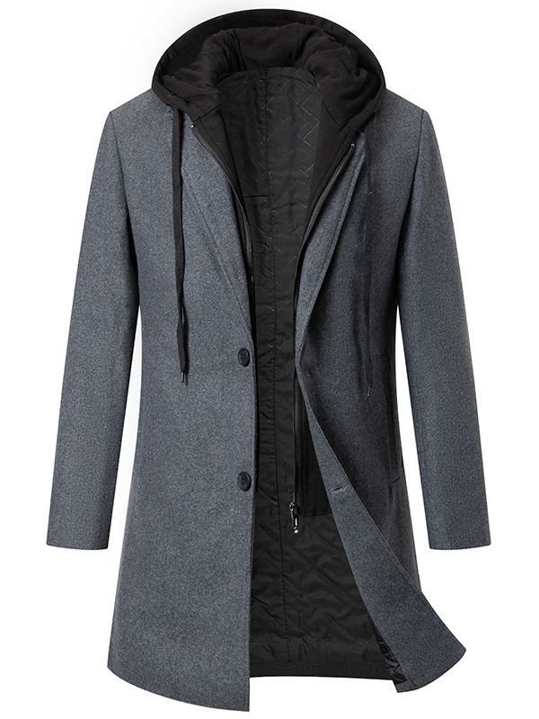 Autumn And Winter Men's Hooded tweed coat men's fashion cross-border wool tweed coat jacket medium-length tweed coat