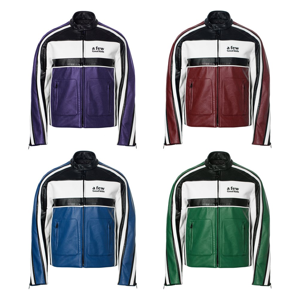 New Colorblock Leather Jacket Men's Stand Collar Embroidered Leather Jacket Motorcycle Riding Protective Jacket