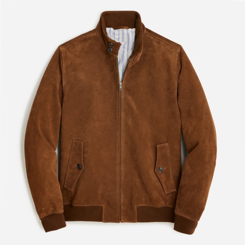 Men's Classic Stand Collar Stripe Lining Leisure Zip Up Jacket Custom Ropa Vintage Premium Flight Harrington G9 Suede Jacket Men