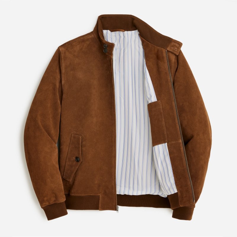 Men's Classic Stand Collar Stripe Lining Leisure Zip Up Jacket Custom Ropa Vintage Premium Flight Harrington G9 Suede Jacket Men