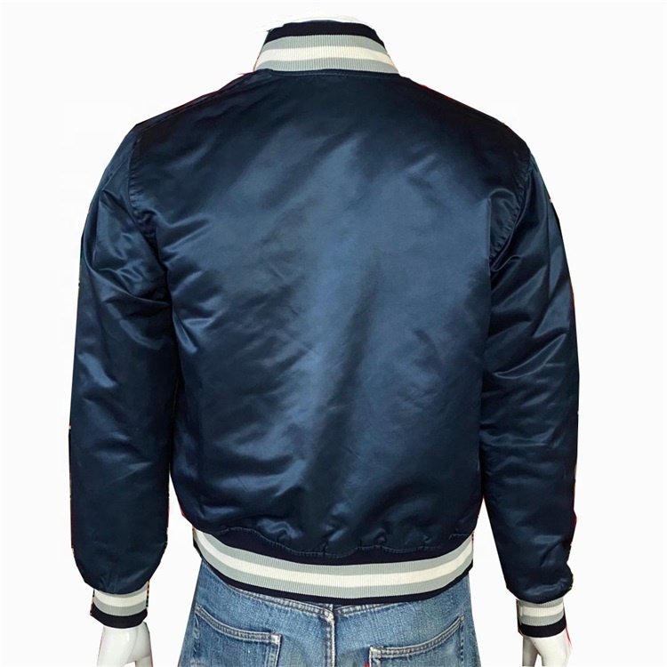 OEM custom winter color 80s retro fashion satin starter ribbed elastic cuff varsity jacket for men