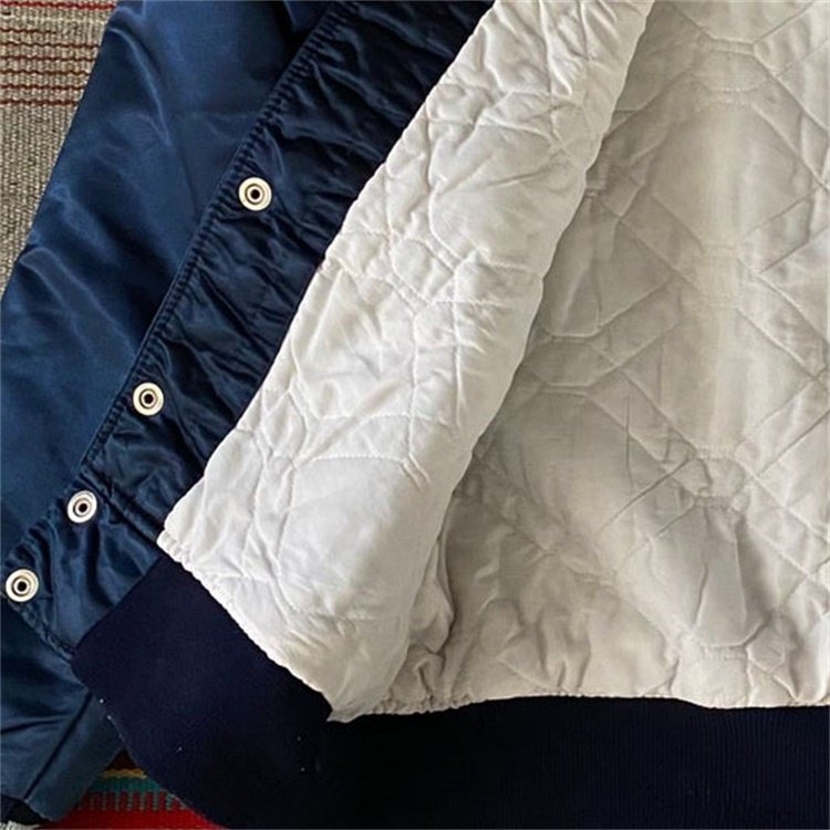 OEM custom winter color 80s retro fashion satin starter ribbed elastic cuff varsity jacket for men