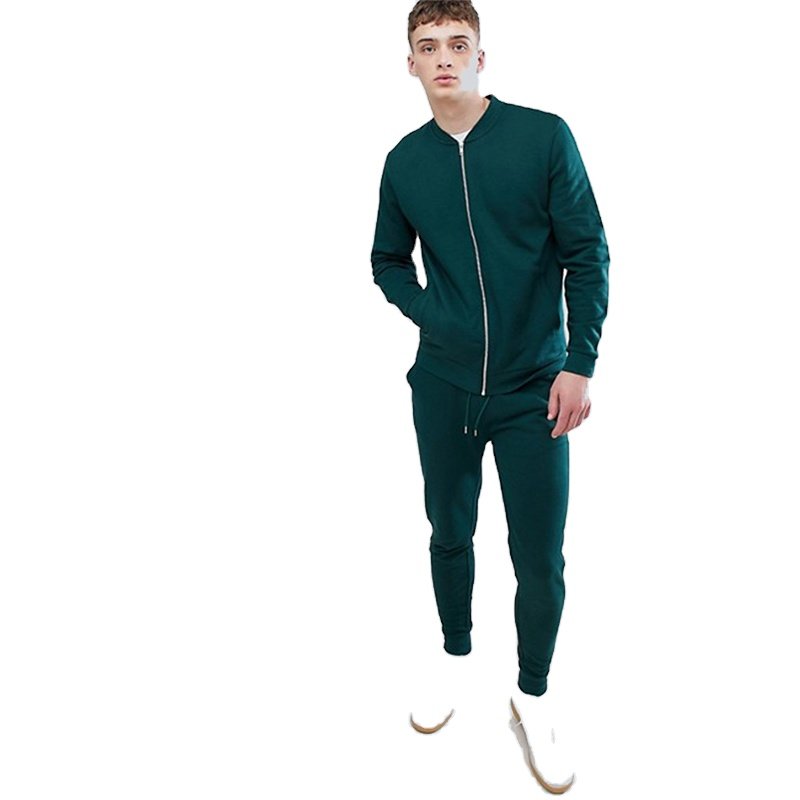 KY Zip opening Side pockets metal eyelets tracksuit bomber jacket/skinny joggers green jogging homme mens track suit sets
