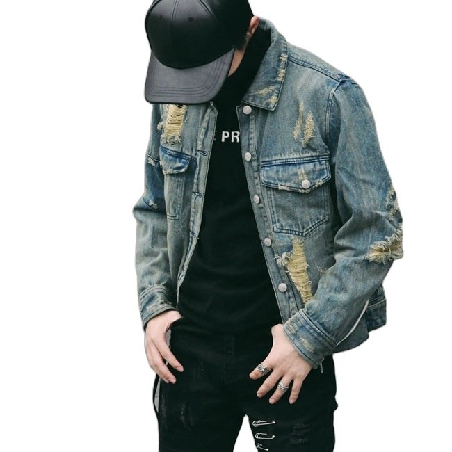 Clothing Factory Men No Hooded Design Printing Custom Jean Denim Jacket Button Letter Printed Denim Jacket Custom Jeans Jacket