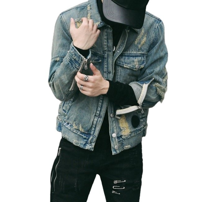 Clothing Factory Men No Hooded Design Printing Custom Jean Denim Jacket Button Letter Printed Denim Jacket Custom Jeans Jacket