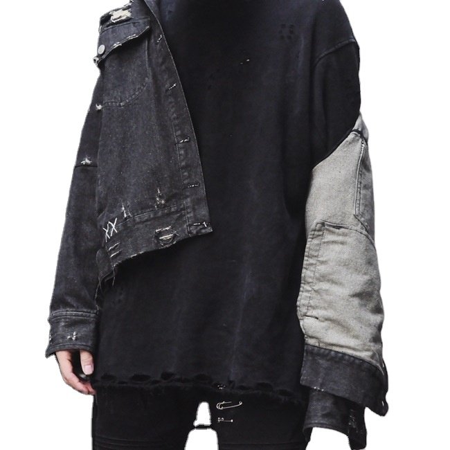 Clothing Factory Men No Hooded Design Printing Custom Jean Denim Jacket Button Letter Printed Denim Jacket Custom Jeans Jacket