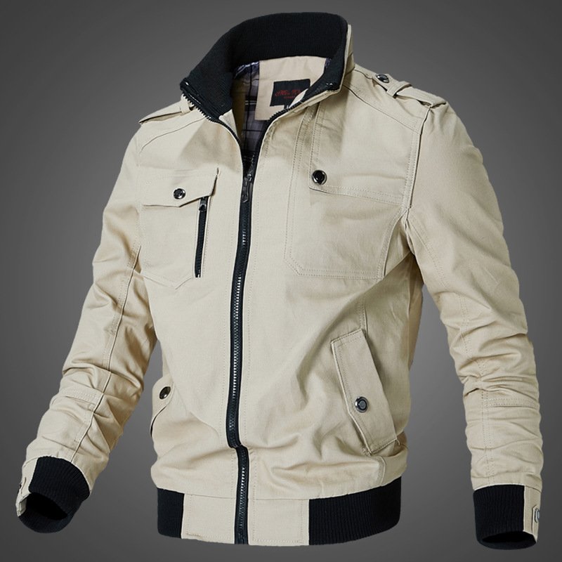 D0802ME10 Stand-up Collar Men's Washed Jacket Cotton Workwear Outdoor Casual Jacket She Fashion