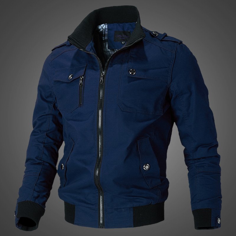 D0802ME10 Stand-up Collar Men's Washed Jacket Cotton Workwear Outdoor Casual Jacket She Fashion