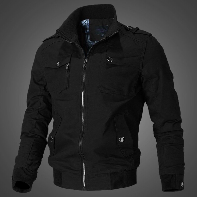 D0802ME10 Stand-up Collar Men's Washed Jacket Cotton Workwear Outdoor Casual Jacket She Fashion