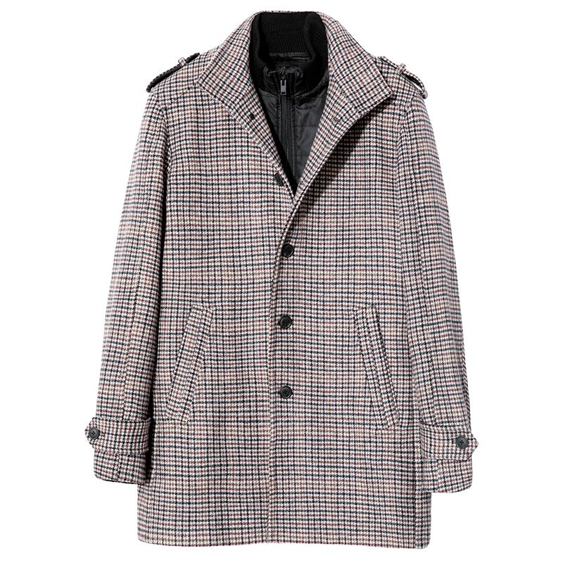 Check Single Breasted Houndstooth Recycled Woolen Longer Fashion Padding Warm Coat Coat Garment Fashion Men's Red New OVERCOAT