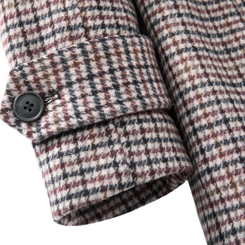 Check Single Breasted Houndstooth Recycled Woolen Longer Fashion Padding Warm Coat Coat Garment Fashion Men's Red New OVERCOAT