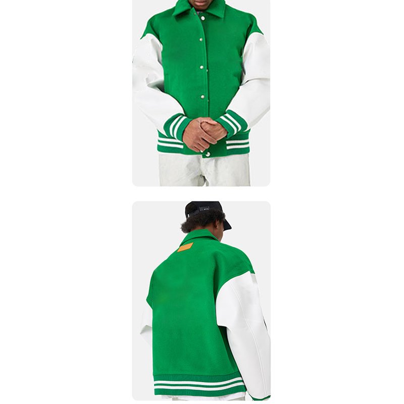 Custom Logo Drop Shoulder Unisex Cut And Sew Letterman College Bomber Flight Letterman Varsity Jacket With Cotton Sleeve