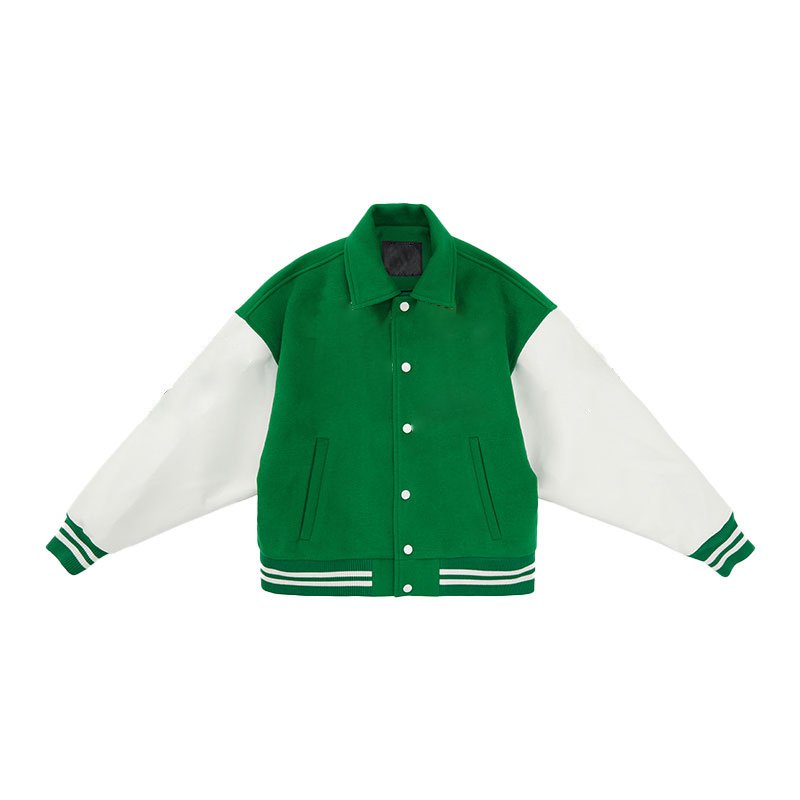 Custom Logo Drop Shoulder Unisex Cut And Sew Letterman College Bomber Flight Letterman Varsity Jacket With Cotton Sleeve