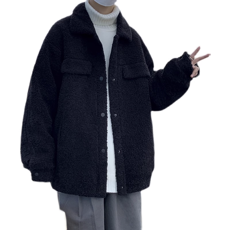 Custom Korean Mens Casual Sherpa Fleece Zipper Loose Fit Men's Winter Jacket Custom Sherpa Fleece Jacket