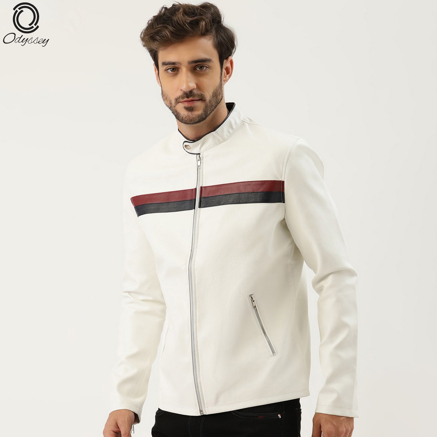 Men's Jacket Stand Collar Real Leather Casual Jackets Fashion Male White Long Sleeve Leather mens leather jackets