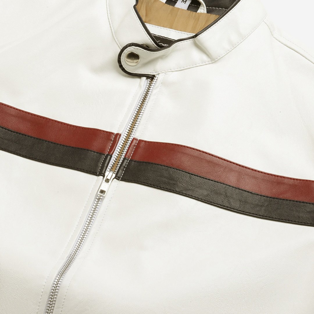 Men's Jacket Stand Collar Real Leather Casual Jackets Fashion Male White Long Sleeve Leather mens leather jackets