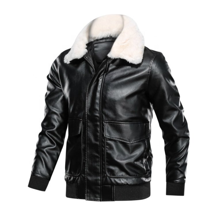 Wholesale Men's Vintage Biker Jacket Faux Fur Collar Coat Leather Outerwear Motorcycle Jacket For Men