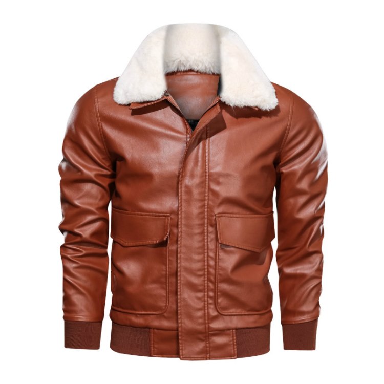 Wholesale Men's Vintage Biker Jacket Faux Fur Collar Coat Leather Outerwear Motorcycle Jacket For Men
