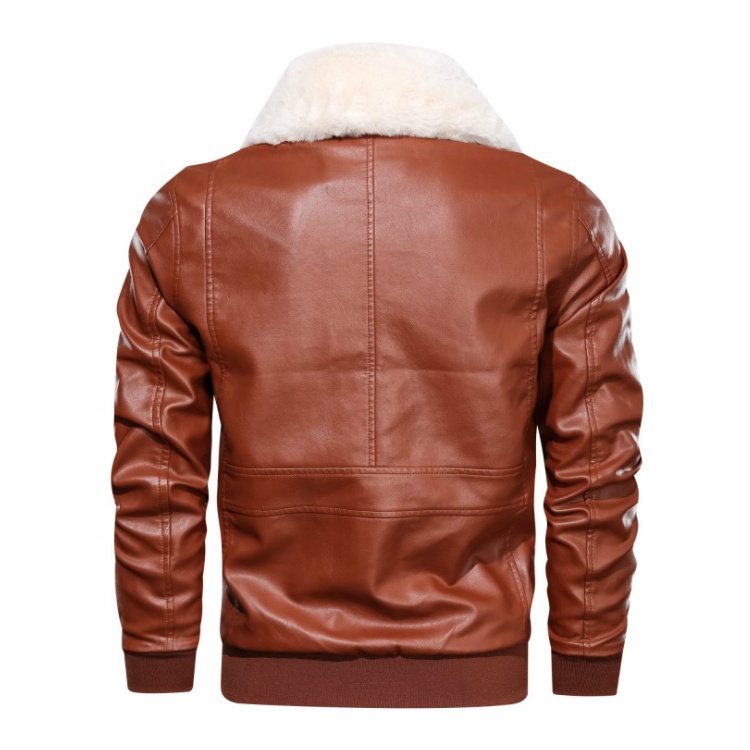 Wholesale Men's Vintage Biker Jacket Faux Fur Collar Coat Leather Outerwear Motorcycle Jacket For Men