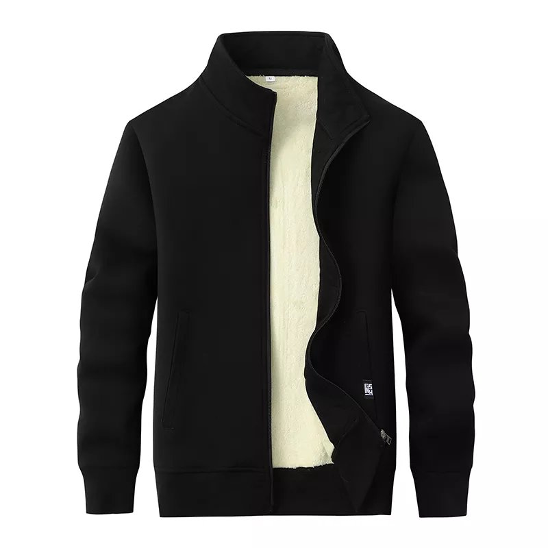 OEM High Quality Outwear Winter Zip Custom Embroidery Casual Plus Size Stand Collar Jacket Oversized Men Fleece Sherpa Jacket