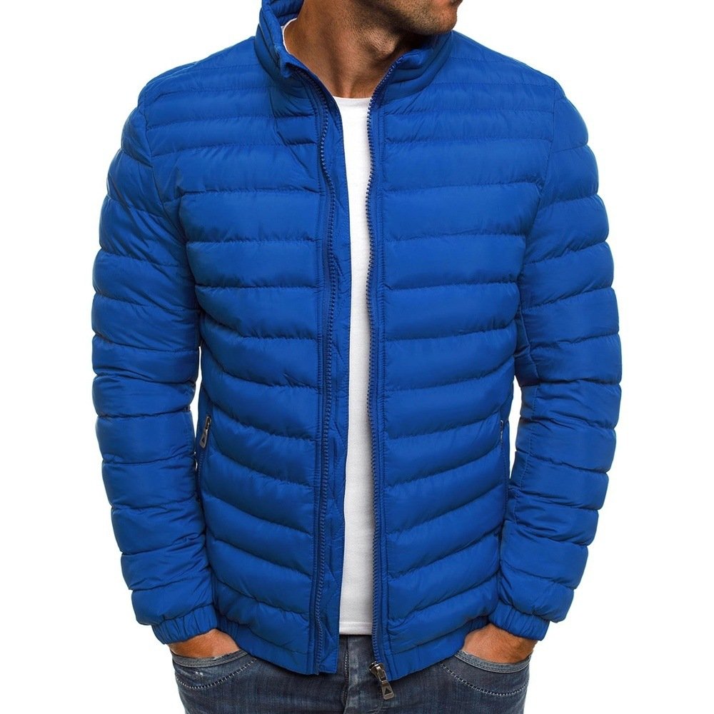 Warm Puffer Bomber Winter Bubble Cotton Coats Jackets Large Size Men's Slim Solid Color Padded Jacket With Stand-up Collar