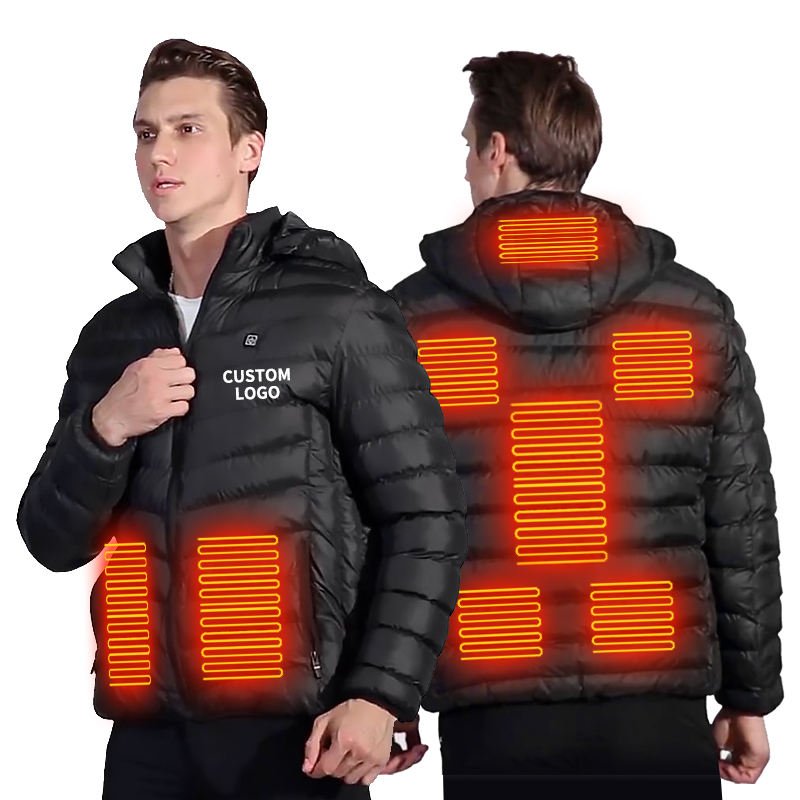 Custom USB Windproof Zipper Winter heating jacket battery Puffer Winter Warm Hooded Men Self electric Heated Jacket