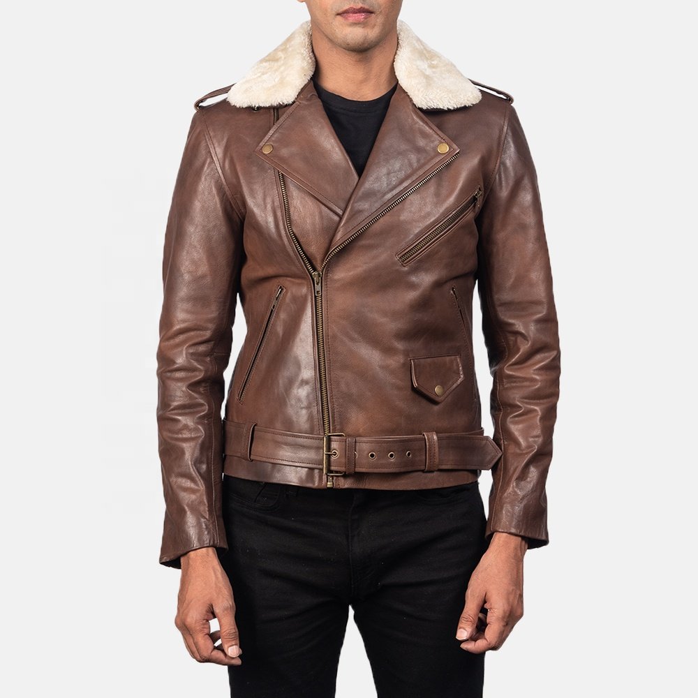 Men Fashion Motorcycle Leather Jackets Custom Design Black Vintage Zipper Front Moto Leather Biker Jacket For Men