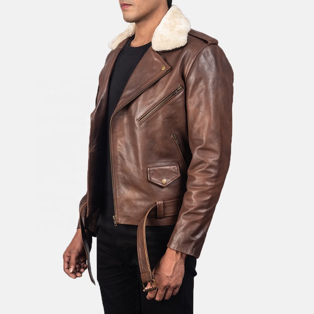 Men Fashion Motorcycle Leather Jackets Custom Design Black Vintage Zipper Front Moto Leather Biker Jacket For Men
