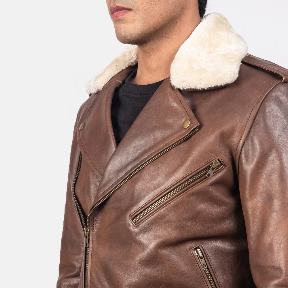 Men Fashion Motorcycle Leather Jackets Custom Design Black Vintage Zipper Front Moto Leather Biker Jacket For Men