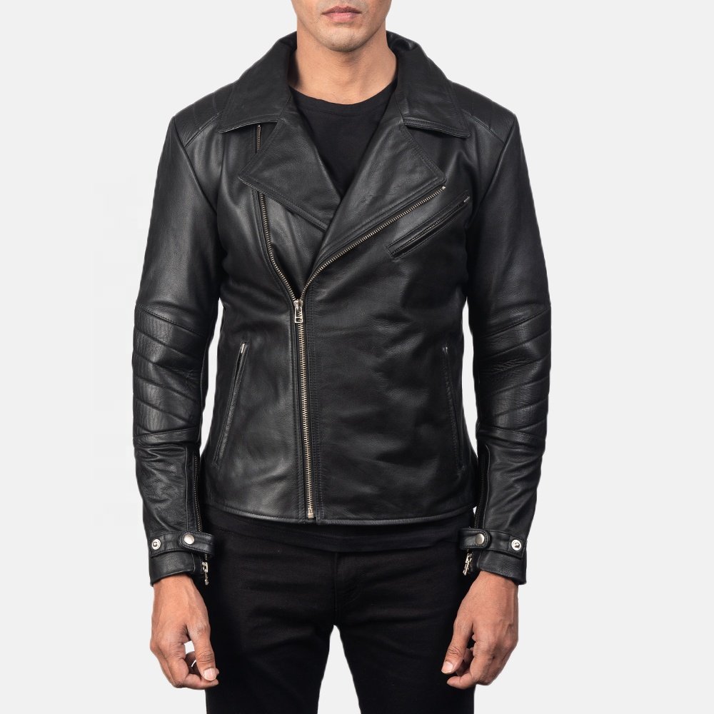 Men Fashion Motorcycle Leather Jackets Custom Design Black Vintage Zipper Front Moto Leather Biker Jacket For Men
