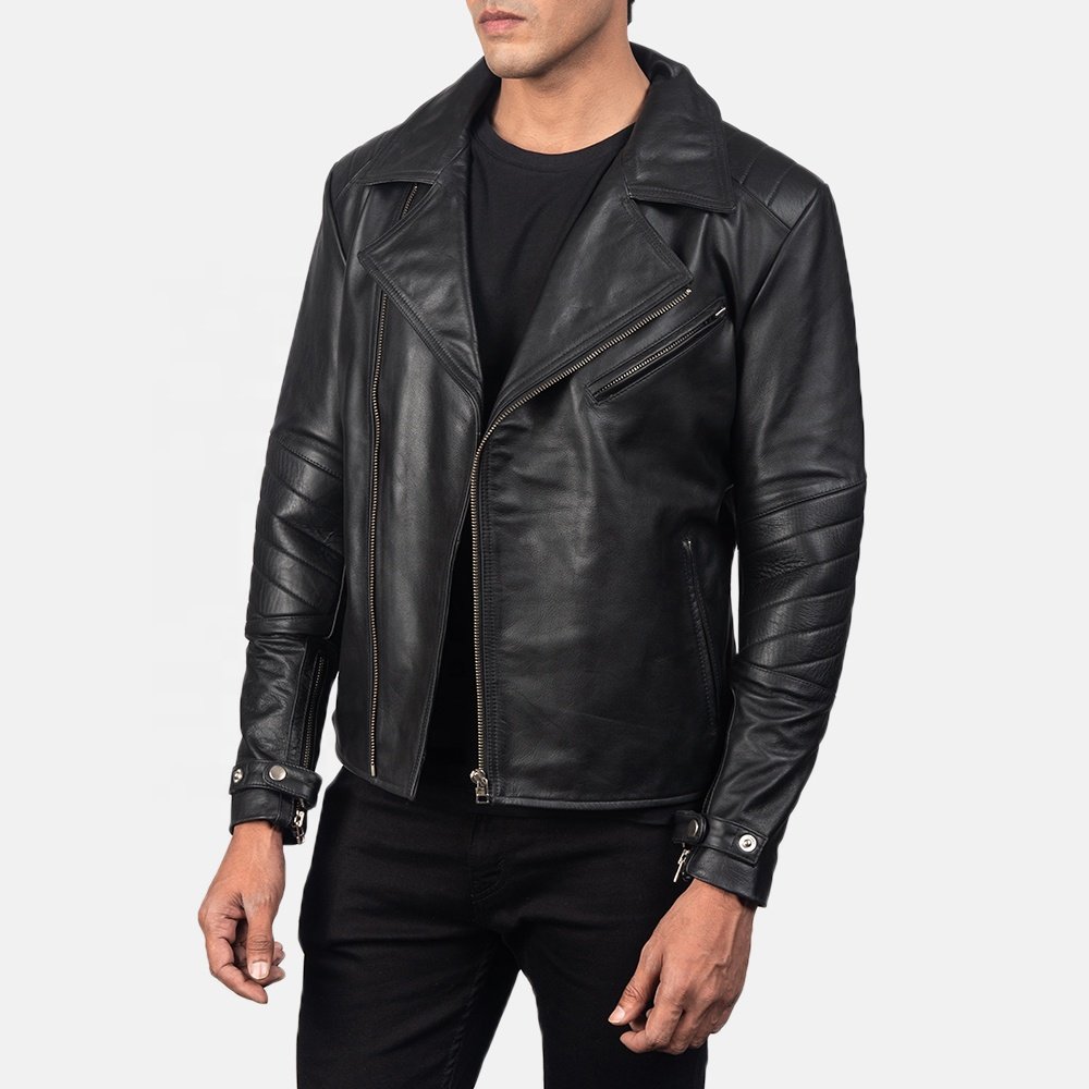 Men Fashion Motorcycle Leather Jackets Custom Design Black Vintage Zipper Front Moto Leather Biker Jacket For Men