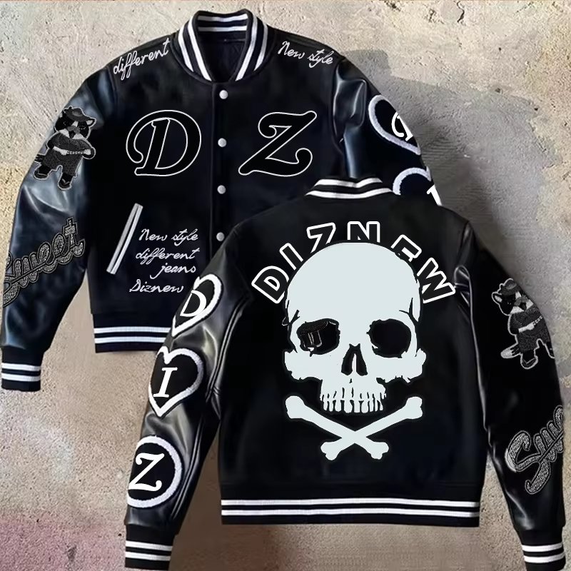 DiZNEW Stitching Bomber jacket Custom Chenille embroidered and embossed satin Letterman jacket for men's street baseball coat