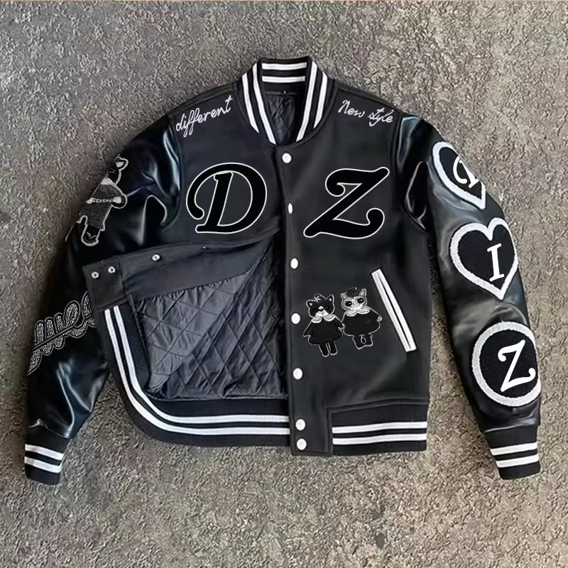 DiZNEW Stitching Bomber jacket Custom Chenille embroidered and embossed satin Letterman jacket for men's street baseball coat
