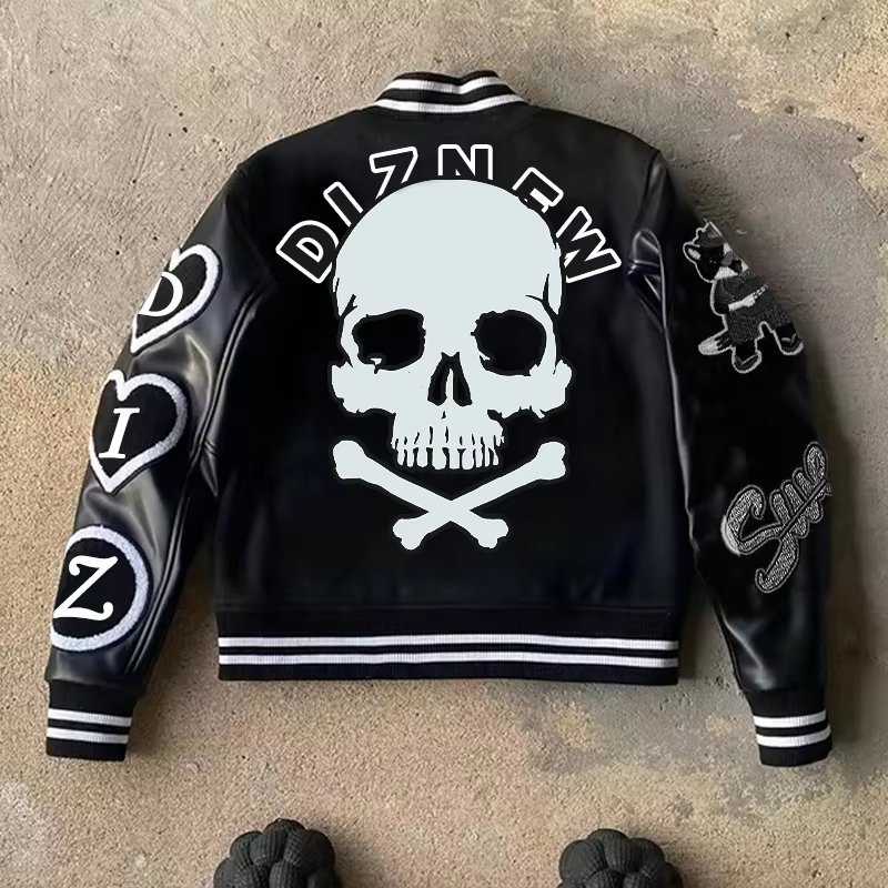 DiZNEW Stitching Bomber jacket Custom Chenille embroidered and embossed satin Letterman jacket for men's street baseball coat