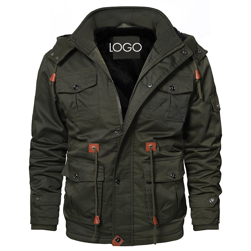 CARANFIER Men Jacket Cotton Wool Warm Hoodie Windbreaker Stand Collar Motorcycle Winter Outwear Clothing FREE LOGO OEM