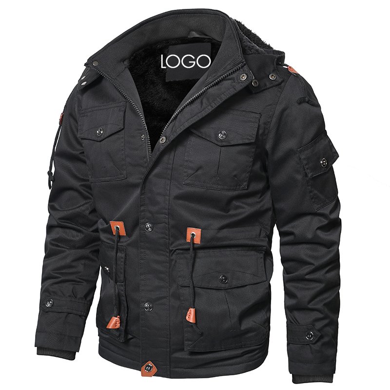 CARANFIER Men Jacket Cotton Wool Warm Hoodie Windbreaker Stand Collar Motorcycle Winter Outwear Clothing FREE LOGO OEM