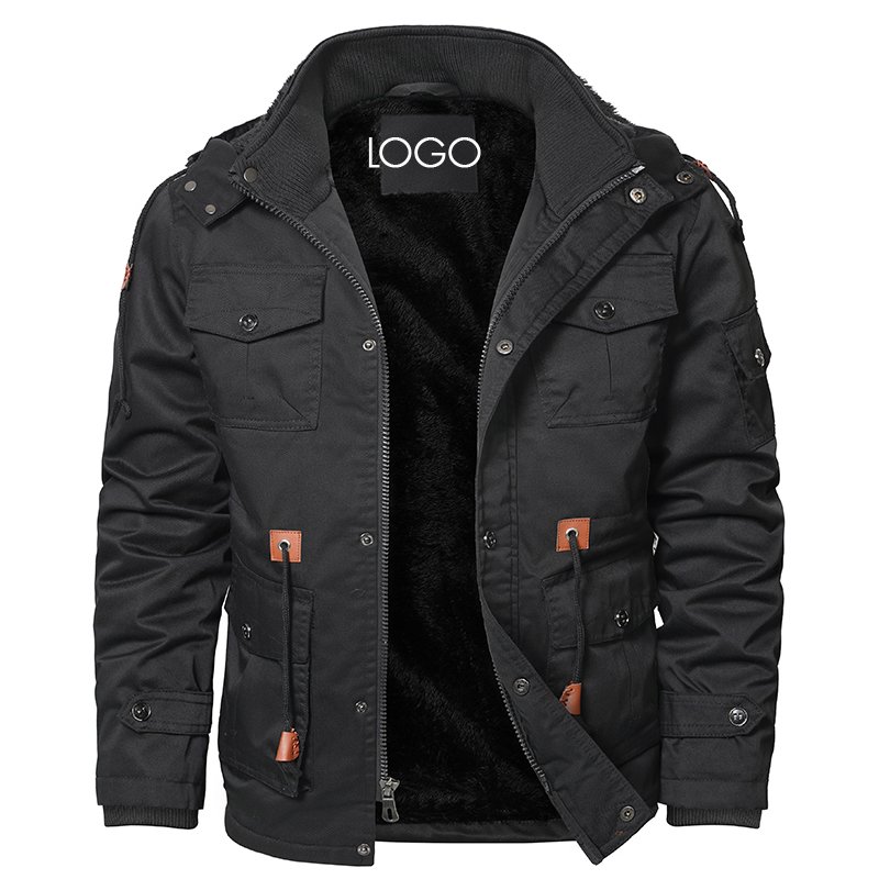 CARANFIER Men Jacket Cotton Wool Warm Hoodie Windbreaker Stand Collar Motorcycle Winter Outwear Clothing FREE LOGO OEM