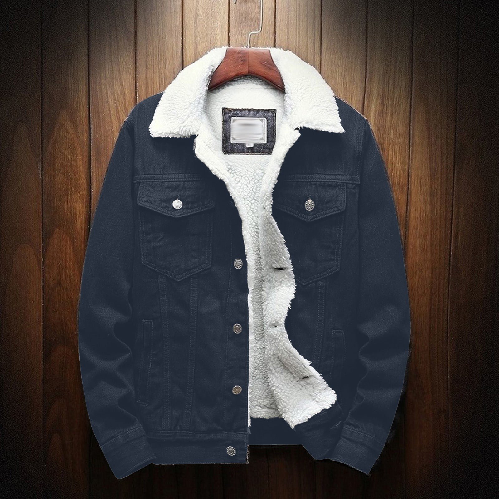 Men's Casual Denim Jacket with Fox Fur Unisex Velvet Stand Collar Clearance Outwear Customizable and Wholesale